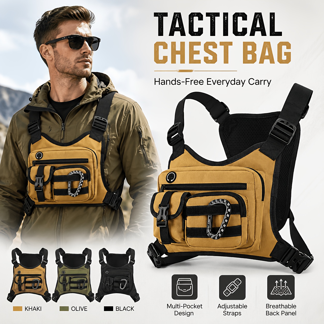 Cycling Gear Vest - Tactical Chest Vest Pack Multi-Pocket Sports